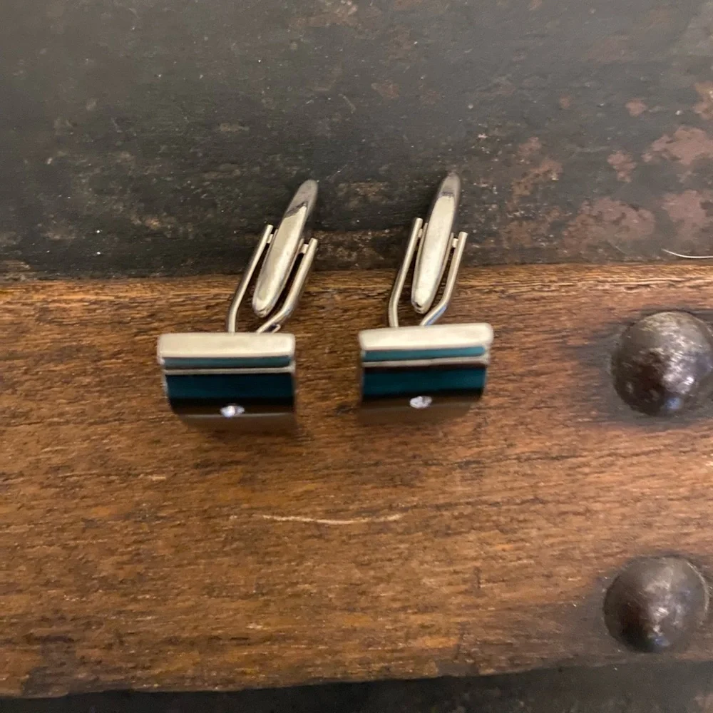 Cuff links two toned with diamond stud in each ~